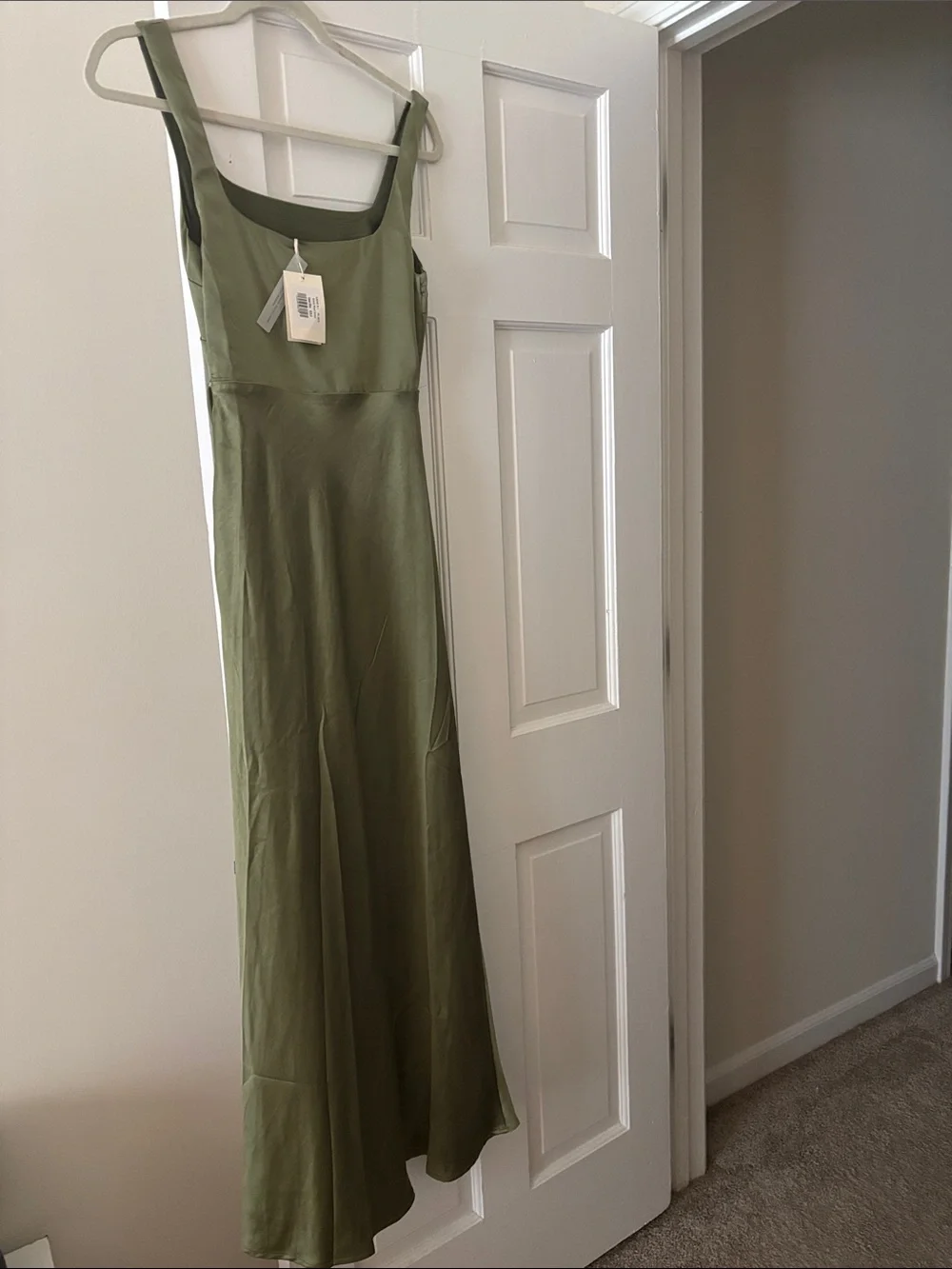 Olive Green Square-Neck Maxi Dress with Side Slit - Picture 4 of 5
